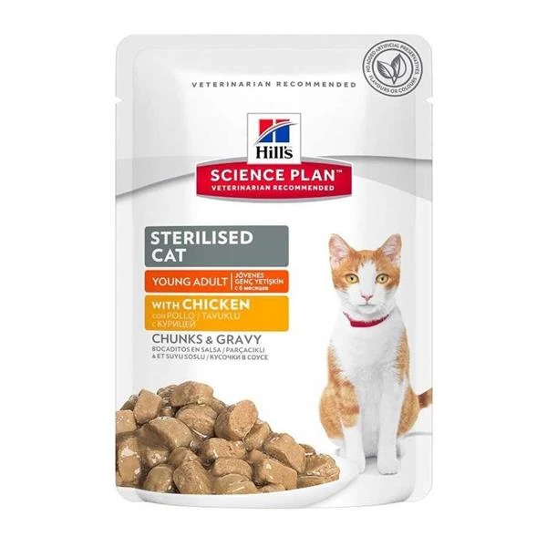 Hills - Hills Sterilised Pouch Tavuklu Kısırlaştırılmış Yetişkin Kedi Maması 85gr