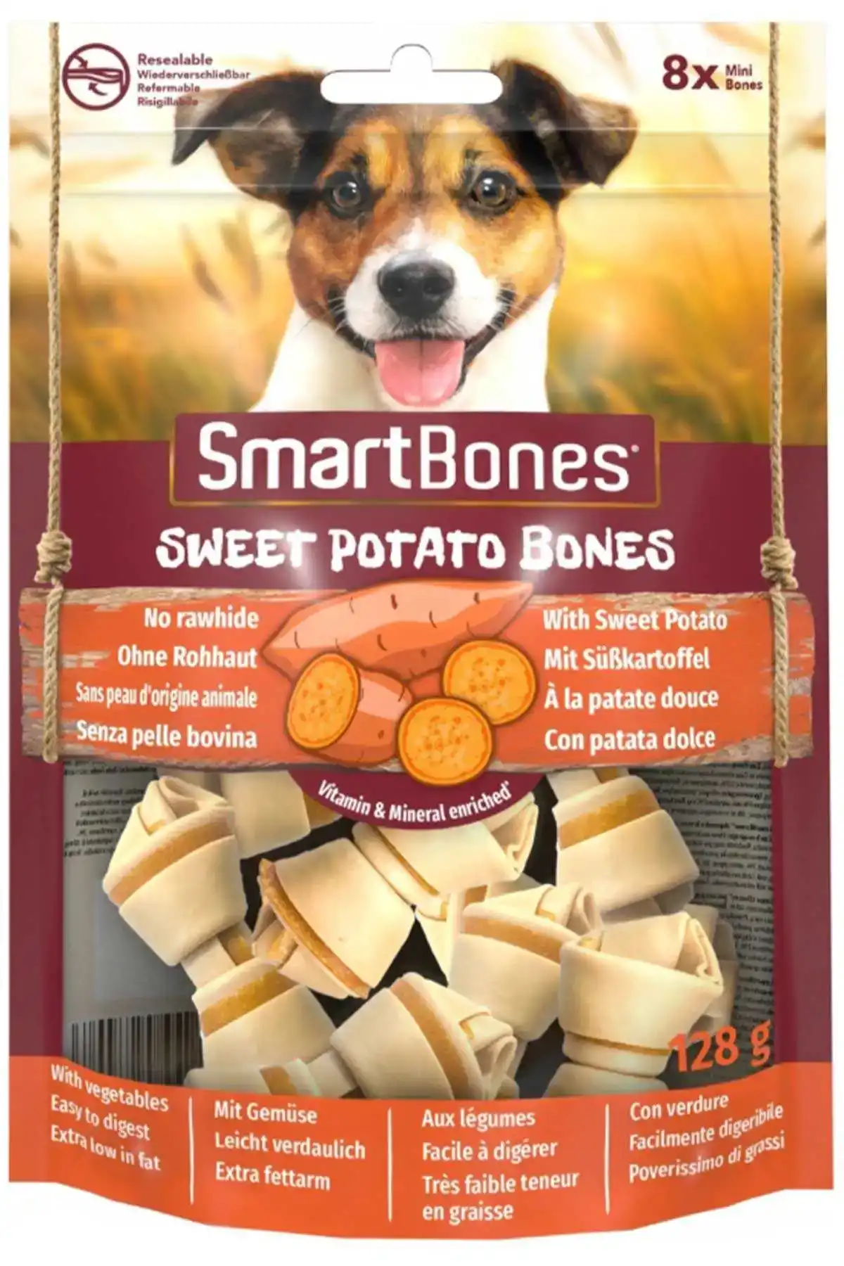 SmartBones Köpek Ödül Kemiği (8 li)Küçük Irk köpekler İçin Tatlı Patatesli 128gr